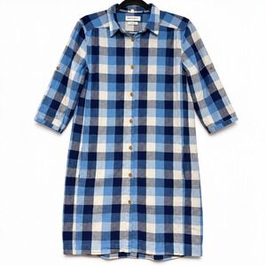 Levi's Made & Crafted Shirt Dress Womens 1 Small Blue Cotton Plaid Roll Tab